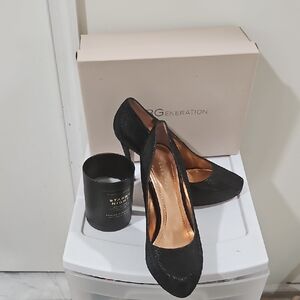 BCBGeneration Black Textured Pointed Toe Stiletto Pumps